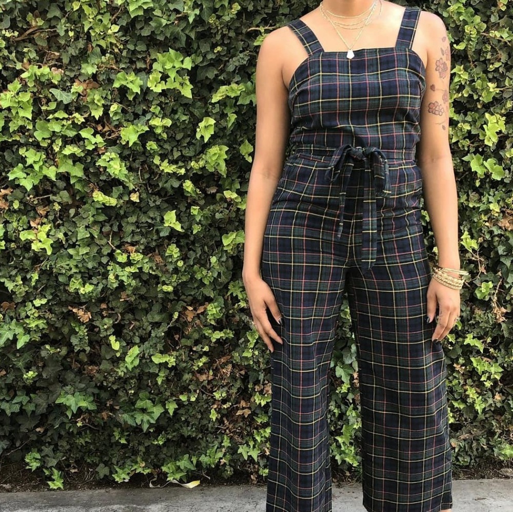 Flannel plaid jumpsuit
